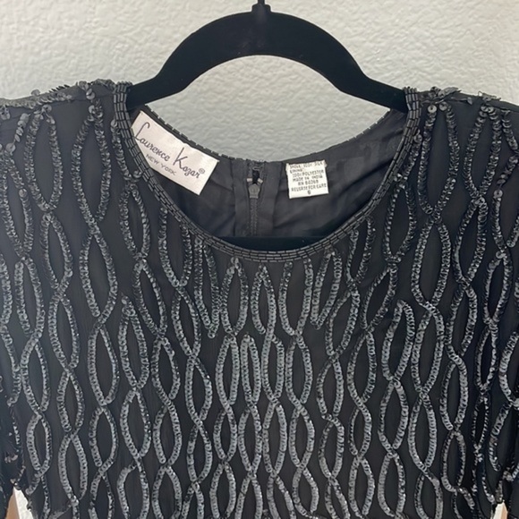 Vintage Lawrence Kazar New York 100% Silk Sequins & Beaded Cocktail Dress 0044 - Picture 4 of 10